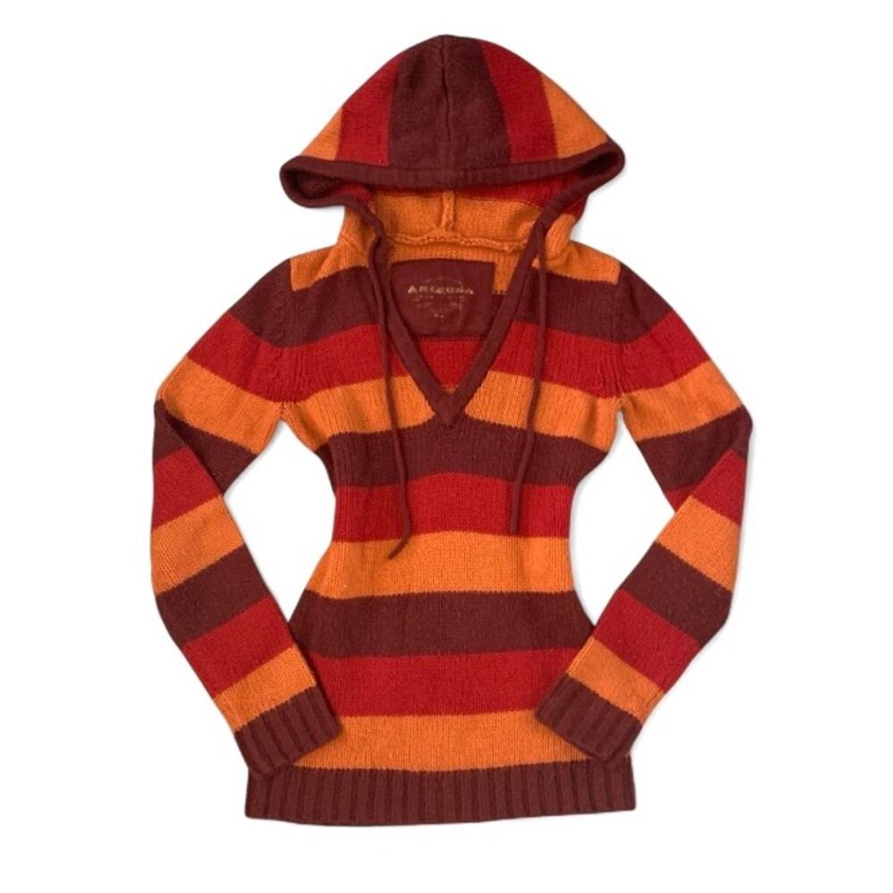 Arizona Y2K Red Orange & Brown Striped Fitted Hoodie